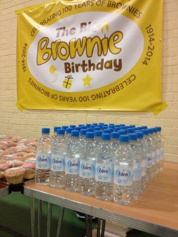 big brownie birthday 100 party with water from Eden Springs